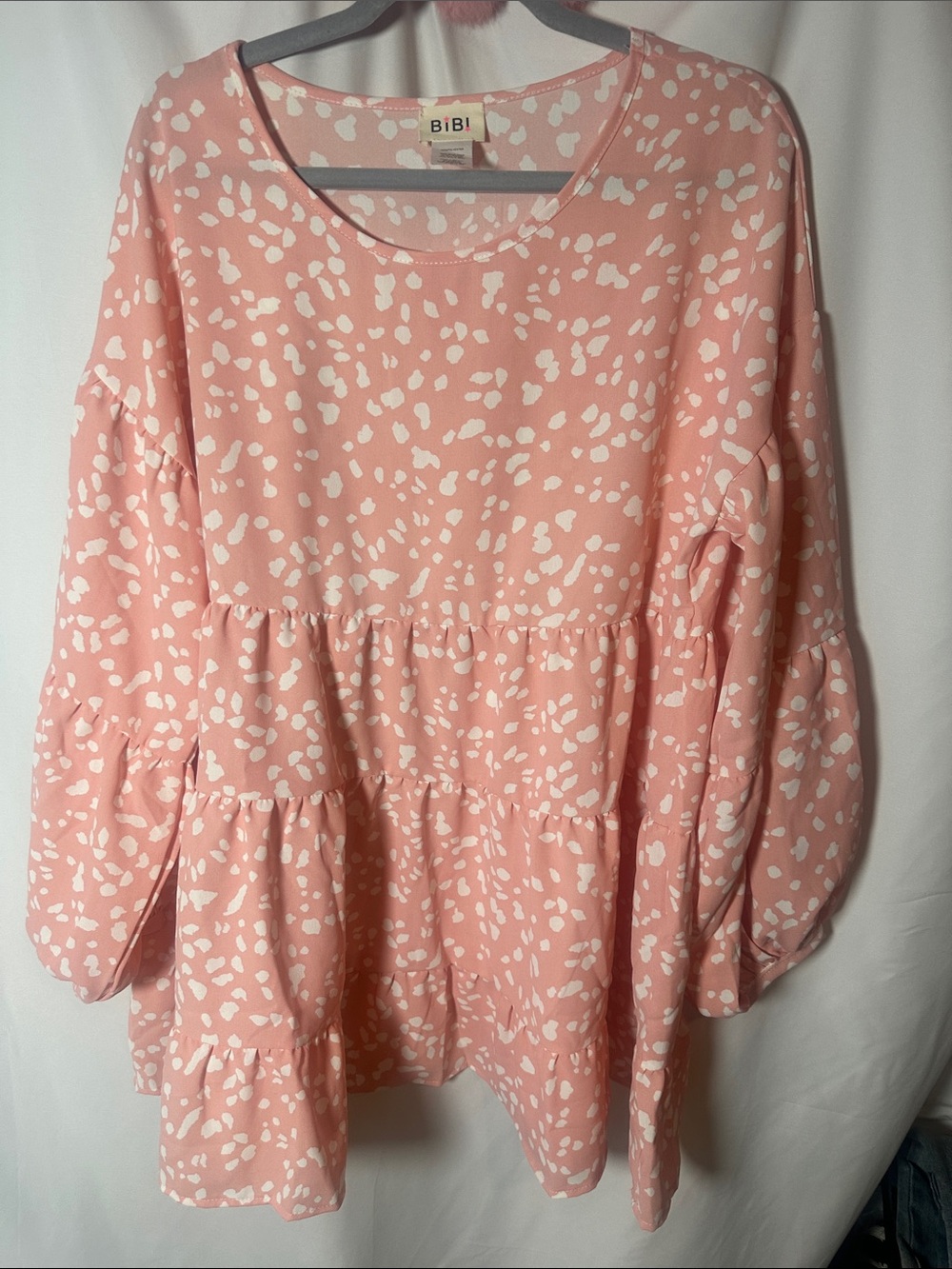 BiBi Blush Pink White Spotted Tiered Peplum Tunic